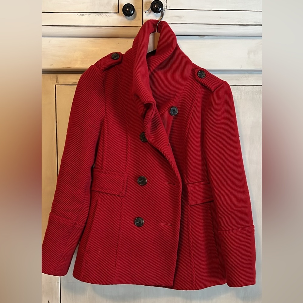LOFT red pea coat. Small